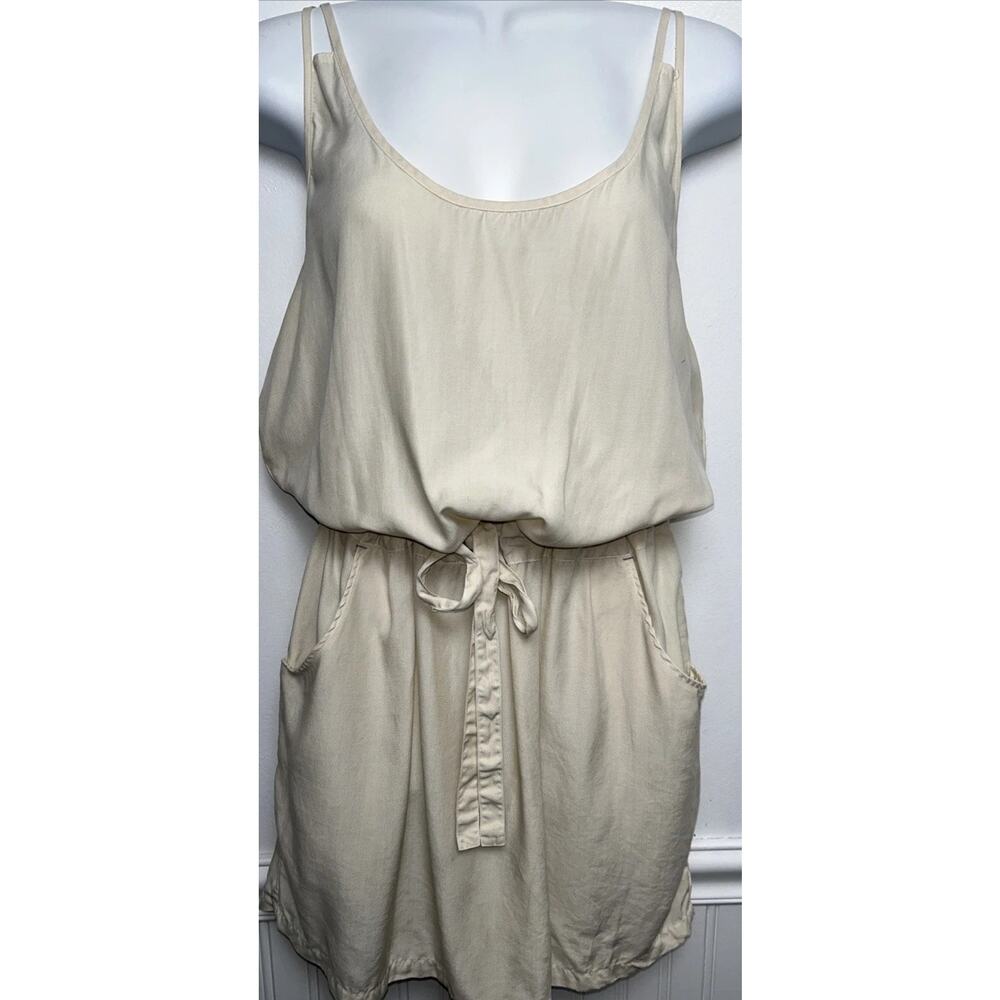 ATHLETA Dress L Ivory Athlesuire Travel Casual Chic Drawcord Light Strappy Short